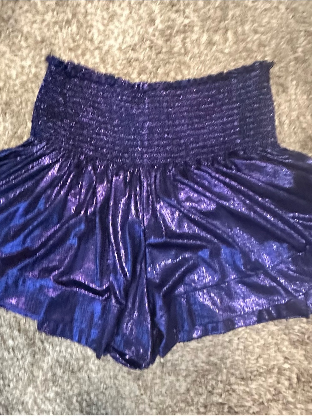Queen of Sparkles Smocked Waist Shiny Purple Women’s Shorts